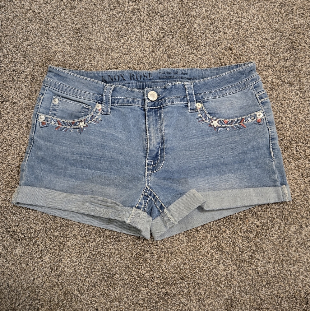 Knox Rose Stretchy Bling Embellished Denim Shorts Size 14/32 In Great Condition